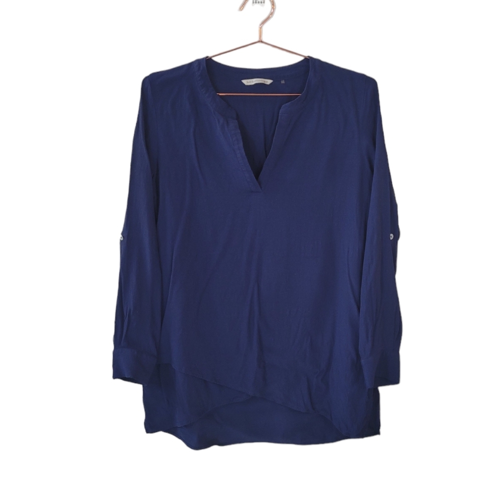 Soft Surroundings Navy Split Neck Button Tab Asym… - image 1